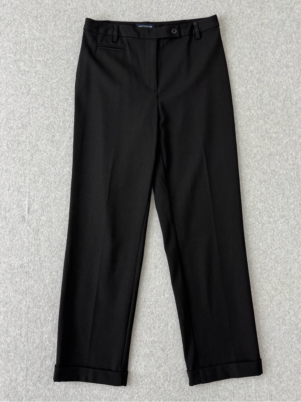 Ann Taylor Trouser Dress Pants Black Straight Leg Mid Rise Cuffed Size 4 Petite